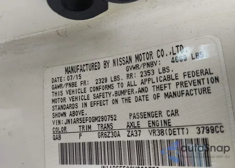 2016 Nissan Gt-R Premium z USA, uszkodzony, nr VIN JN1AR5EF0GM290752